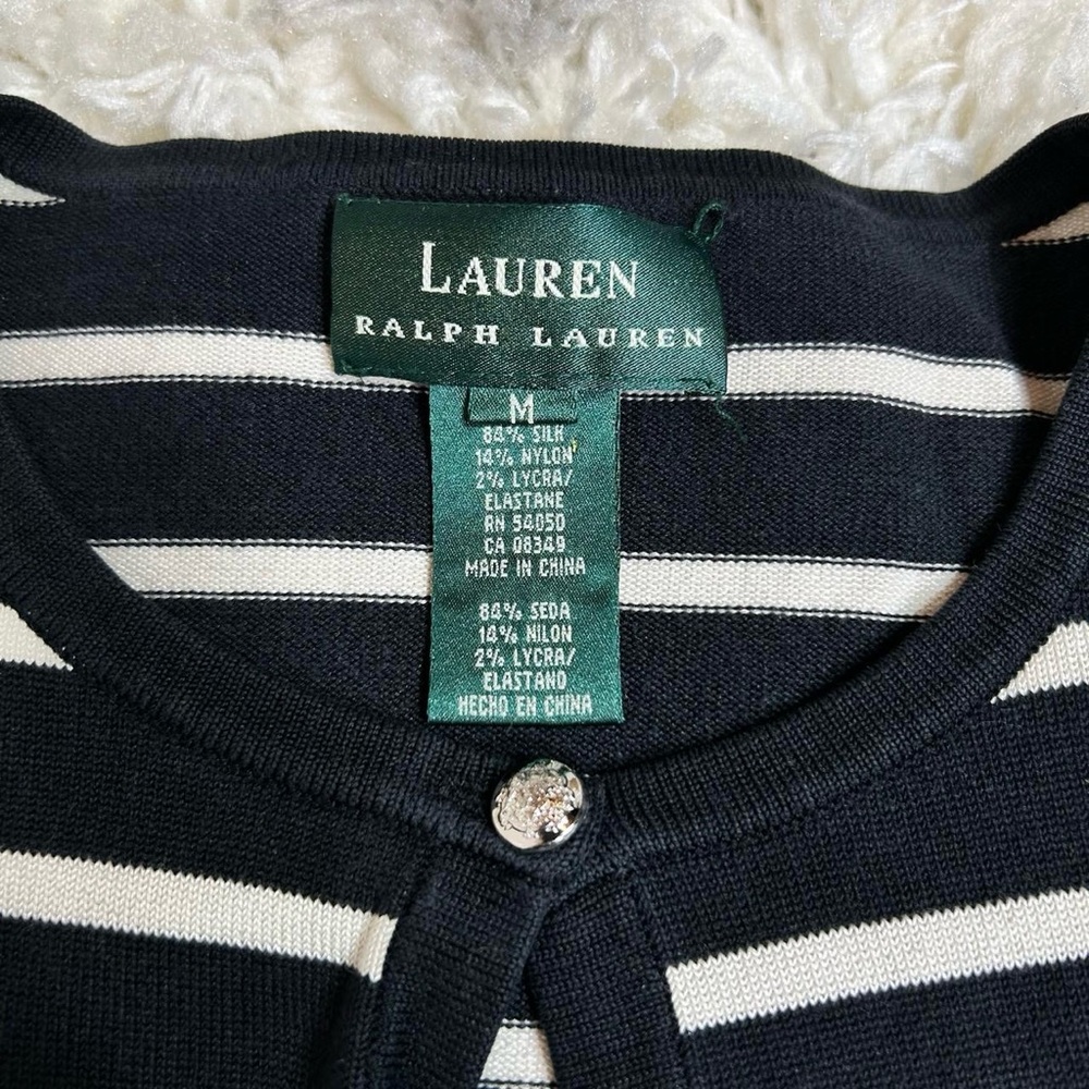 Ralph Lauren Navy and White Striped Cardigan SILK - Picture 3 of 8